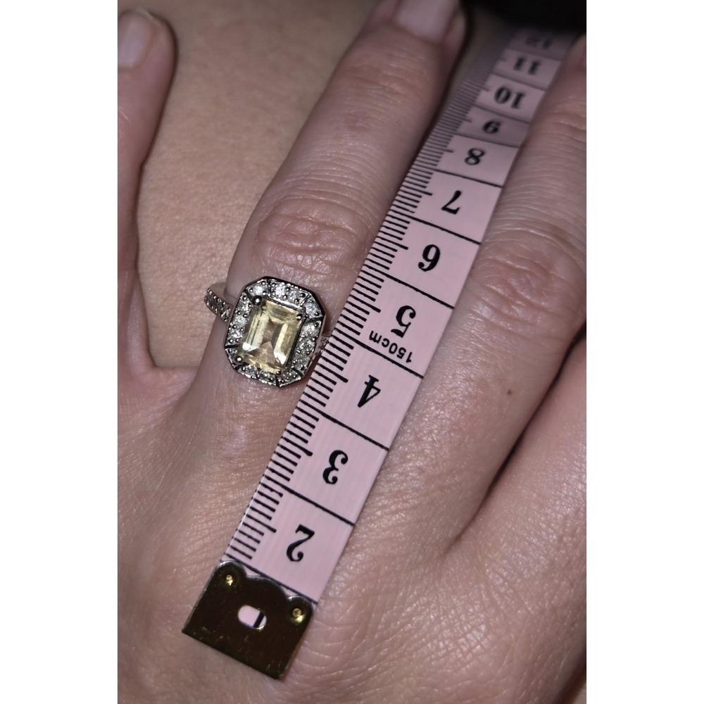 10K WG Art Deco Emerald Cut 1.95 CTW Genuine Citrine And Diamond Ring. 5.4 G - Picture 8 of 10